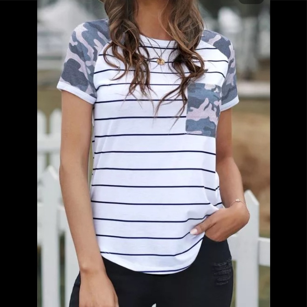 B4 Stripe Round Neck Short Sleeve Casual Tee BIN 4
